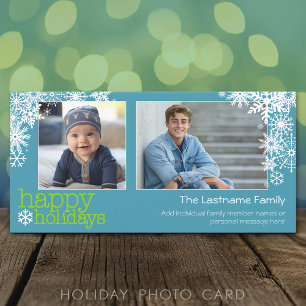 Happy Holidays Snowflakes - 2 photos - horizontal Holiday Card