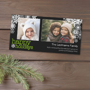 Happy Holidays Snowflakes - 2 photos - horizontal Holiday Card