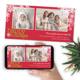 Happy Holidays Snowflakes - 2 photos - horizontal Holiday Card