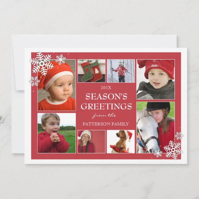 Happy Holidays Snowflakes 8 Photo Greeting Card (Front)