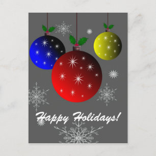 Happy Holidays, snowflakes and ornaments design Holiday Postcard
