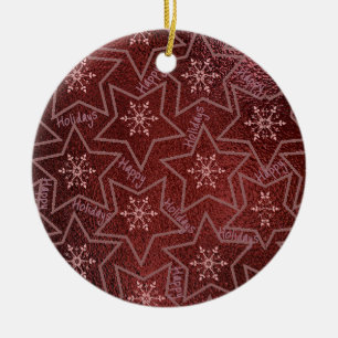 Happy Holidays Snowflakes and Stars Ceramic Tree Decoration