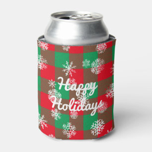 Happy Holidays Snowflakes Christmas Buffalo Plaid Can Cooler