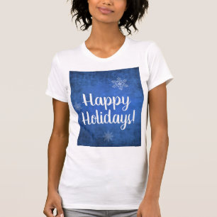 Happy Holidays Snowflakes on Blue T-Shirt