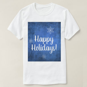Happy Holidays Snowflakes on Blue T-Shirt