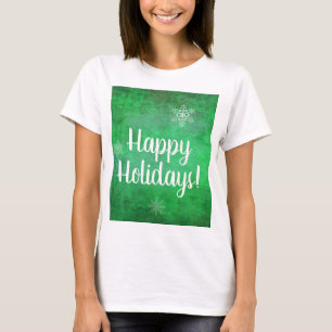 Happy Holidays Snowflakes on Green T-Shirt