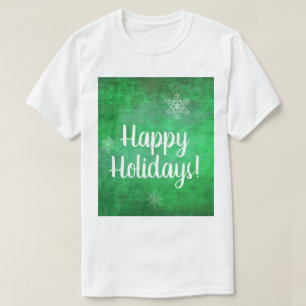 Happy Holidays Snowflakes on Green T-Shirt