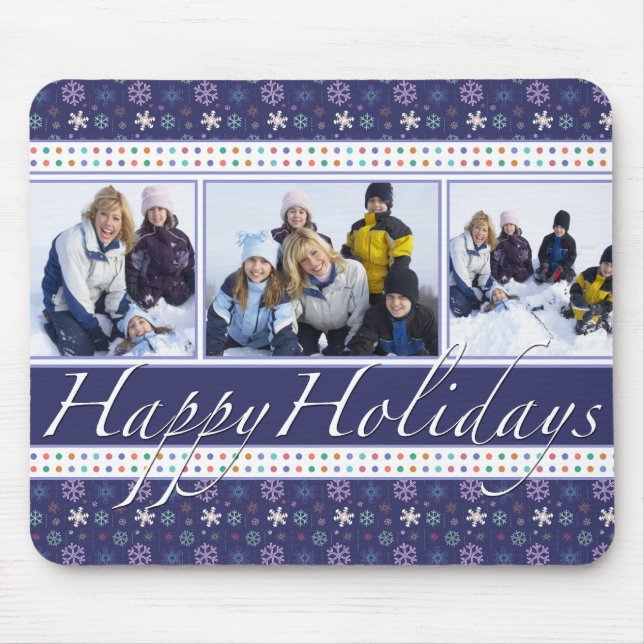 Happy Holidays Snowflakes Photo Template Mouse Mat (Front)