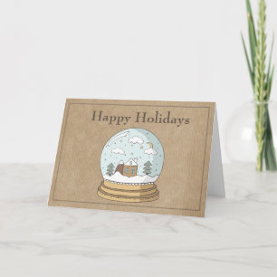 Happy Holidays Snowglobe on Brown Christmas Card