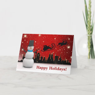 Happy Holidays-Snowman and Reindeer-Customisable Holiday Card