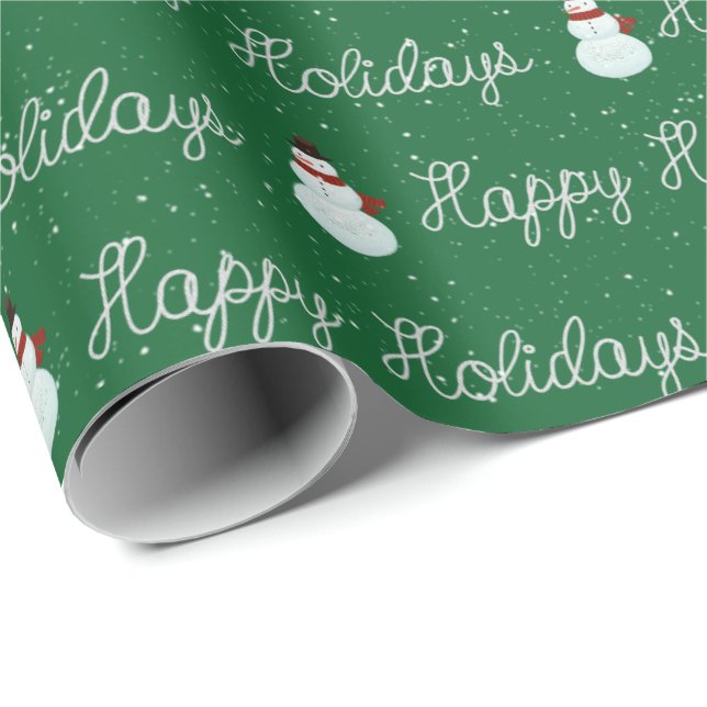 Happy Holidays snowman and rope text on green Wrapping Paper (Roll Corner)