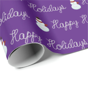 Happy Holidays snowman and rope text on purple Wrapping Paper
