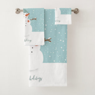 Happy Holidays Snowman Bath Towel Set