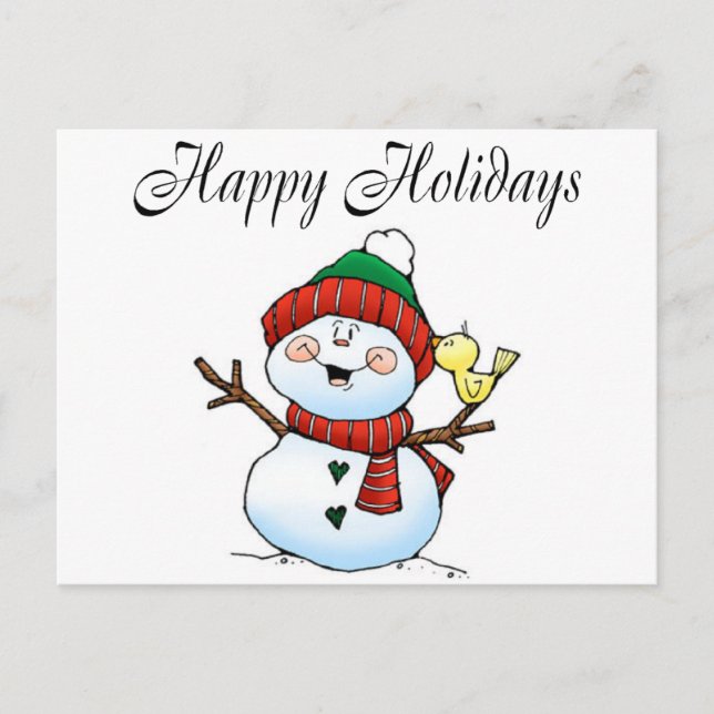 Happy Holidays (Snowman Birdy) Holiday Postcard (Front)