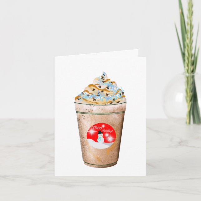 Happy Holidays Snowman Caramel And Sprinkles Latte Holiday Card (Front)
