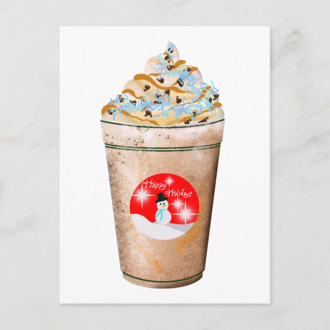 Happy Holidays Snowman Caramel And Sprinkles Latte Holiday Postcard (Front)