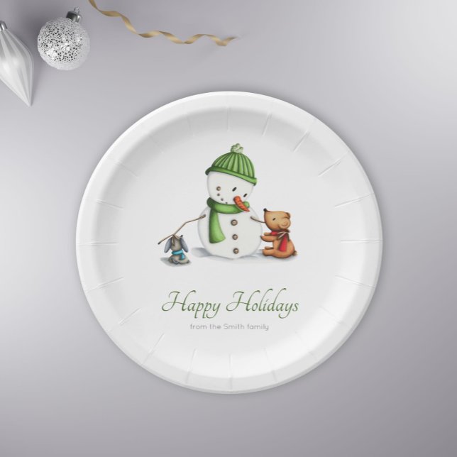 Happy Holidays Snowman Christmas Paper Plate (Creator Uploaded)