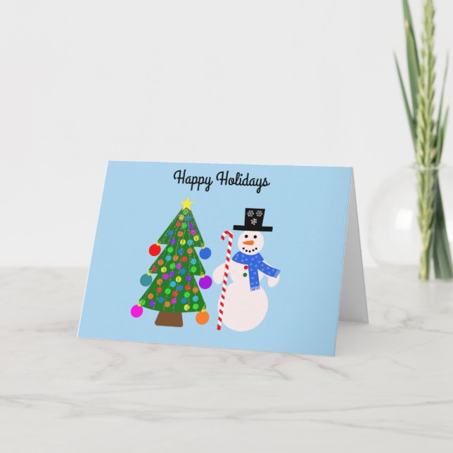 Happy Holidays Snowman & Christmas Tree #4 Card (Front)