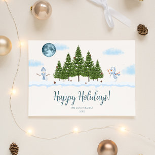 Happy Holidays Snowman Christmas Tree Holiday Card
