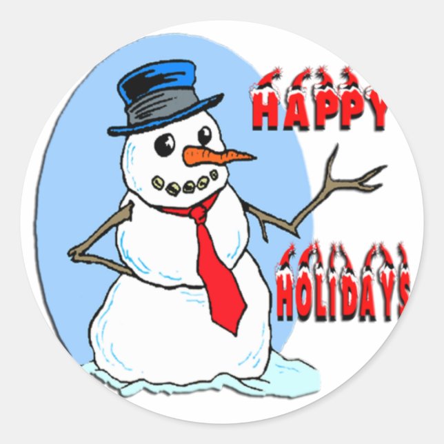 Happy Holidays Snowman Classic Round Sticker (Front)