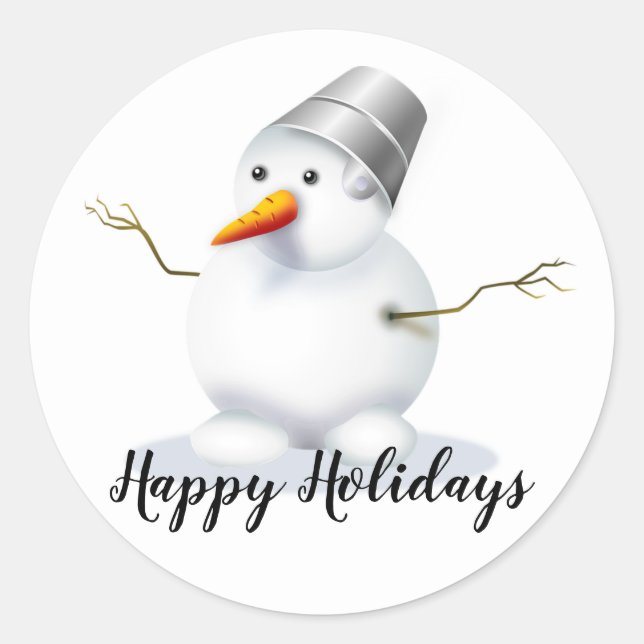 Happy Holidays Snowman Classic Round Sticker (Front)