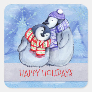 Happy Holidays Snowman Couple Square Sticker