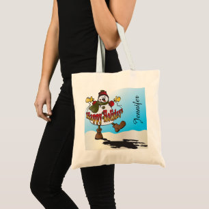Happy Holidays Snowman DIY Name Christmas Tote Bag