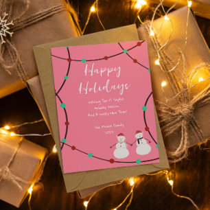 Happy Holidays – Snowman Duo & String Lights  Holiday Card