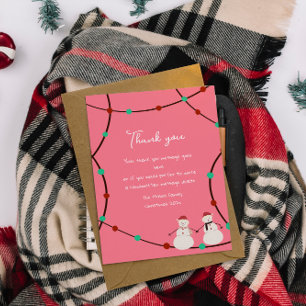 Happy Holidays – Snowman Duo & String Lights  Thank You Card