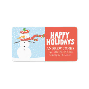 Happy Holidays Snowman Enjoying the Snow Label