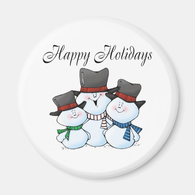 Happy Holidays Snowman Family Magnet (Front)
