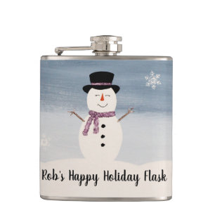 Happy Holidays Snowman Flask