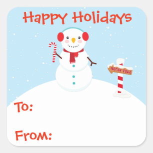 Happy Holidays Snowman Gift Tag Sticker Customise