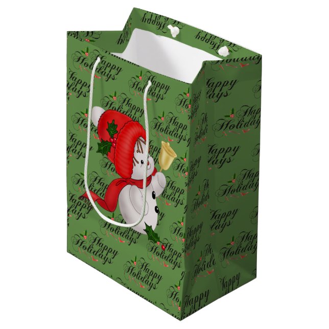 Happy Holidays Snowman Medium Gift Bag (Front Angled)