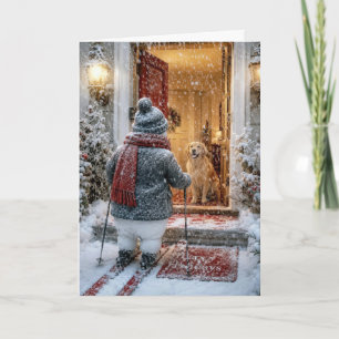 Happy Holidays Snowman on Skis Card