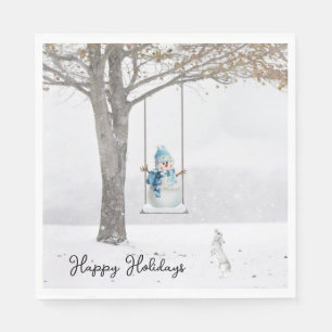 Happy Holidays Snowman On Winter Swing Napkin