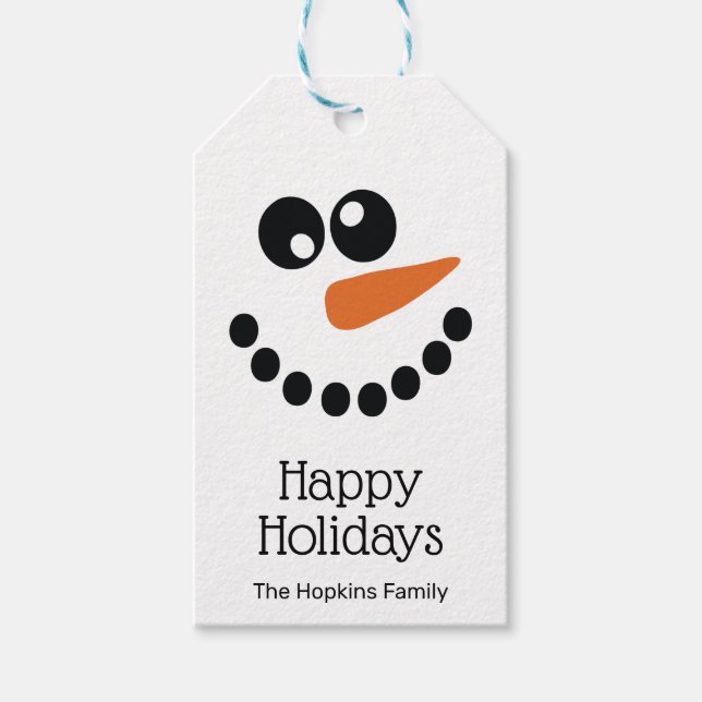 Happy Holidays Snowman Personalised Gift Tags (Front)