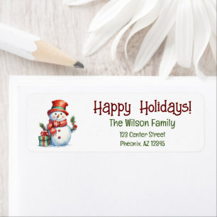 Happy Holidays Snowman Return Address Label