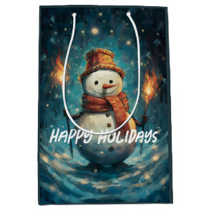 Happy holidays Snowman Traditional Christmas Medium Gift Bag