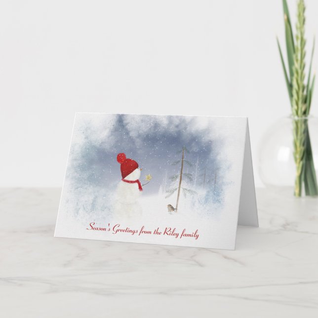 Happy Holidays snowman with star Holiday Card (Front)