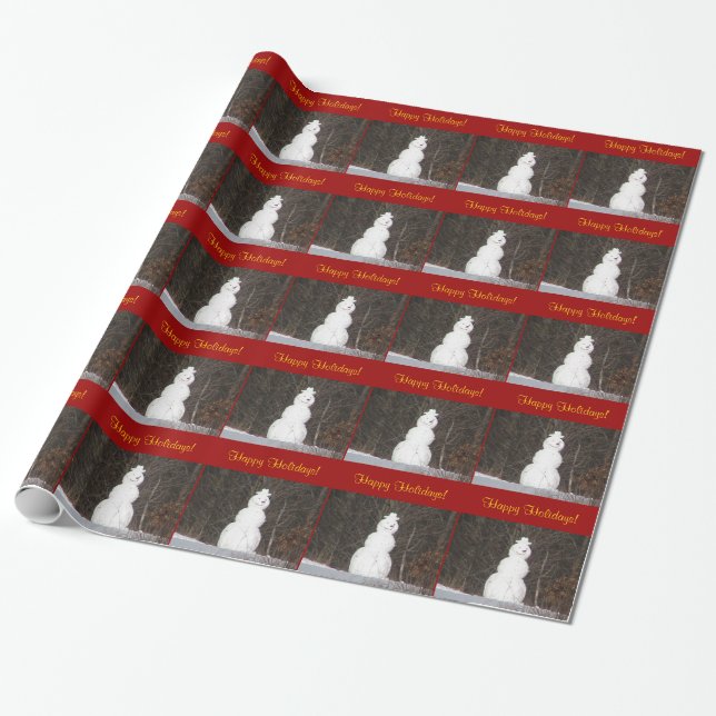 Happy Holidays Snowman Wrapping Paper (Unrolled)