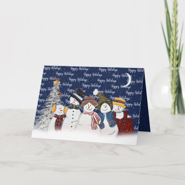 Happy Holidays Snowmen In Snowflakes Holiday Card (Front)