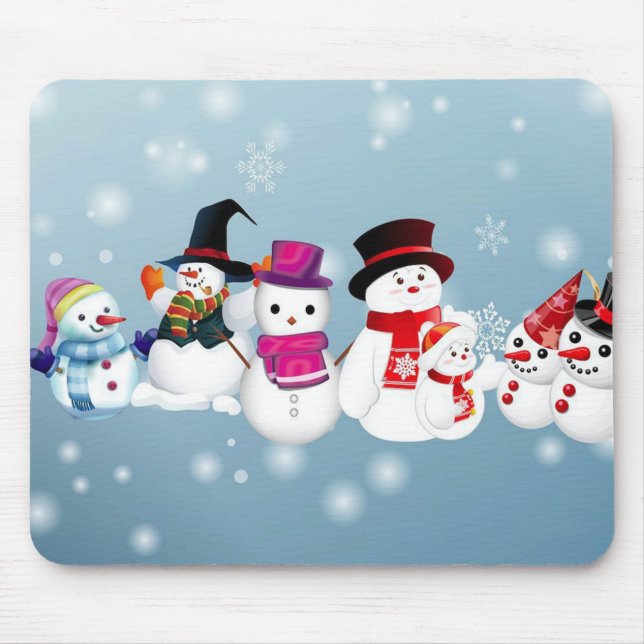 Happy Holidays Snowmen Mouse Mat (Front)