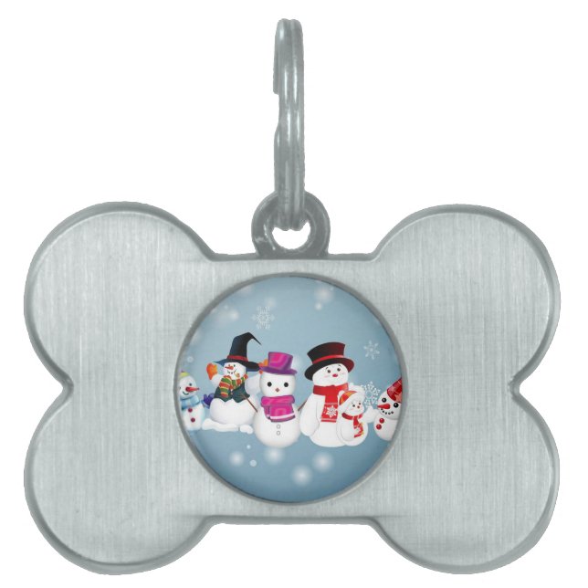 Happy Holidays Snowmen Pet Name Tag (Front)