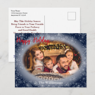 Happy Holidays Snowy Blue Photo Frame Christmas Postcard