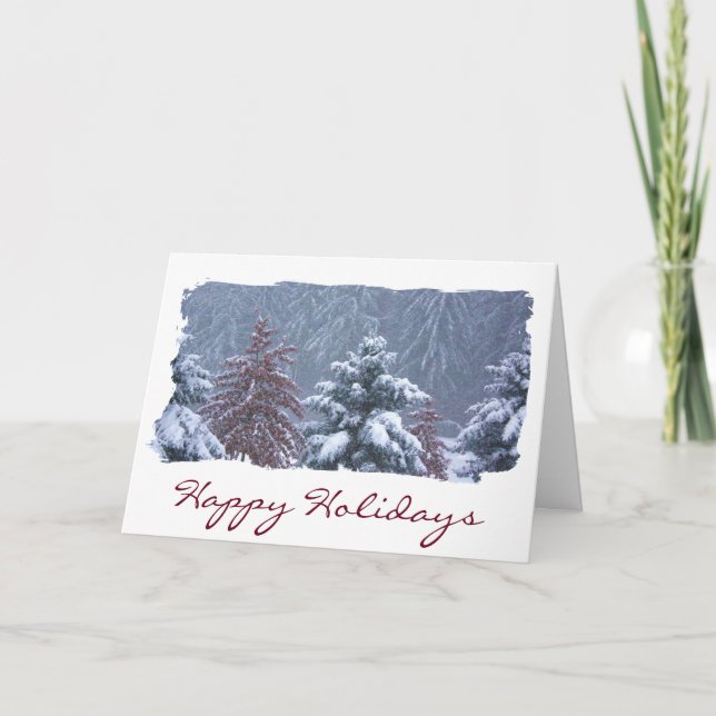 Happy Holidays snowy comfy winter wonderland scene Holiday Card (Front)