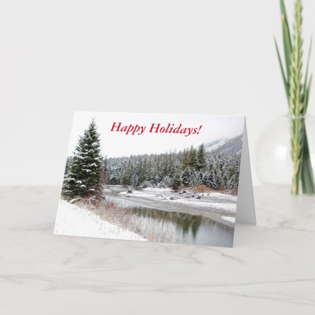 Happy Holidays Snowy Montana Folded Greeting Card (Front)