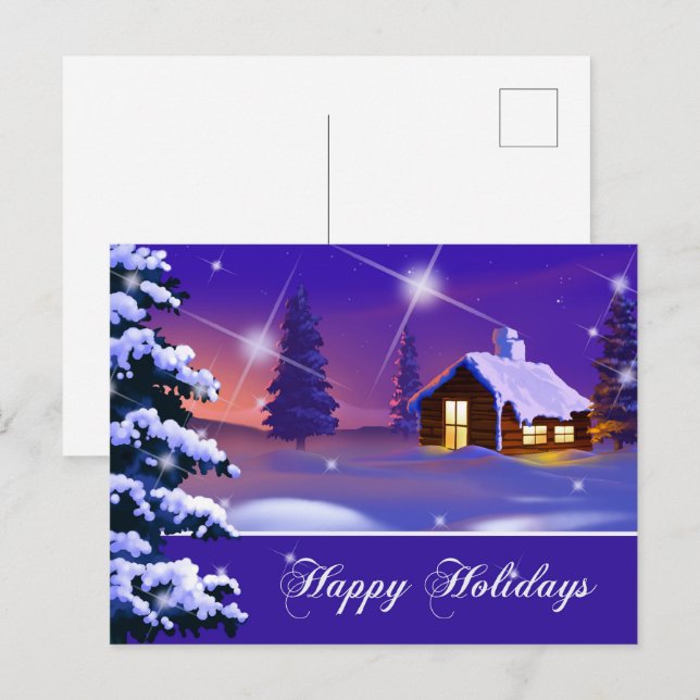 Happy Holidays. Snowy Village Painting Christmas Postcard (Front/Back)