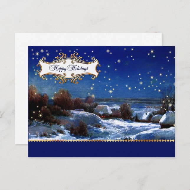 Happy Holidays. Snowy Village Painting Holiday Postcard (Front/Back)