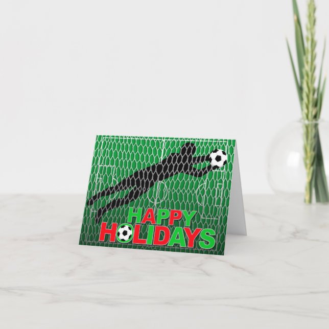 Happy Holidays Soccer Field Goal Holiday Card (Front)
